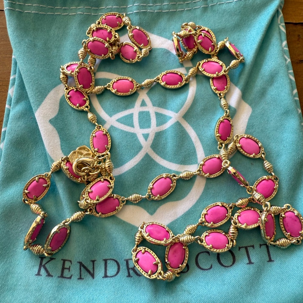 Kendra Scott Pink and Gold Floral Necklace
